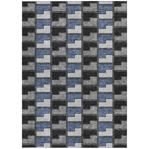 HomeRoots 5' Geometric Washable Area Rug in Black, Blue & Gray - Stylish Indoor/Outdoor Design for All Spaces 691159