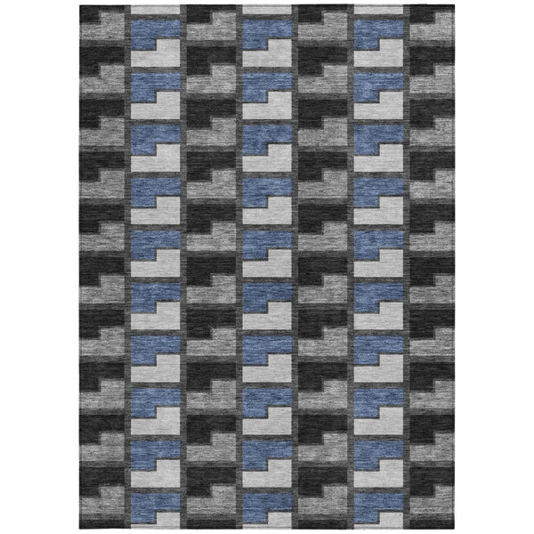 HomeRoots 5' Geometric Washable Area Rug in Black, Blue & Gray - Stylish Indoor/Outdoor Design for All Spaces 691159