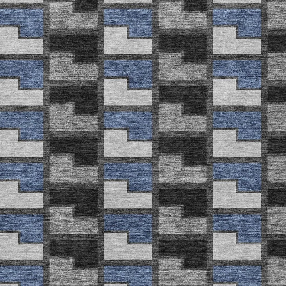 HomeRoots 9' Stylish Black, Blue & Gray Geometric Washable Area Rug for Indoor & Outdoor Spaces - Durable! 691162