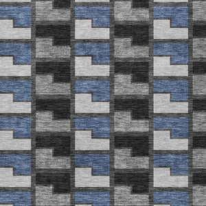 HomeRoots 9' Stylish Black, Blue & Gray Geometric Washable Area Rug for Indoor & Outdoor Spaces - Durable! 691162