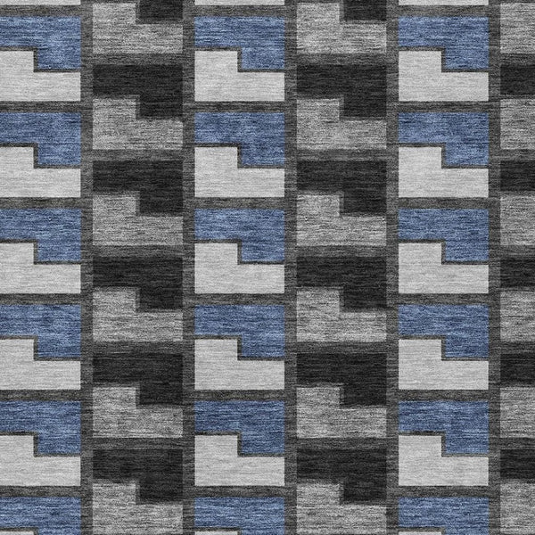 HomeRoots 9' Stylish Black, Blue & Gray Geometric Washable Area Rug for Indoor & Outdoor Spaces - Durable! 691162