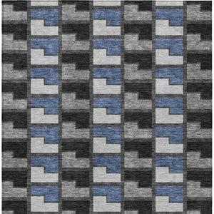 HomeRoots 9' Stylish Black, Blue & Gray Geometric Washable Area Rug for Indoor & Outdoor Spaces - Durable! 691162