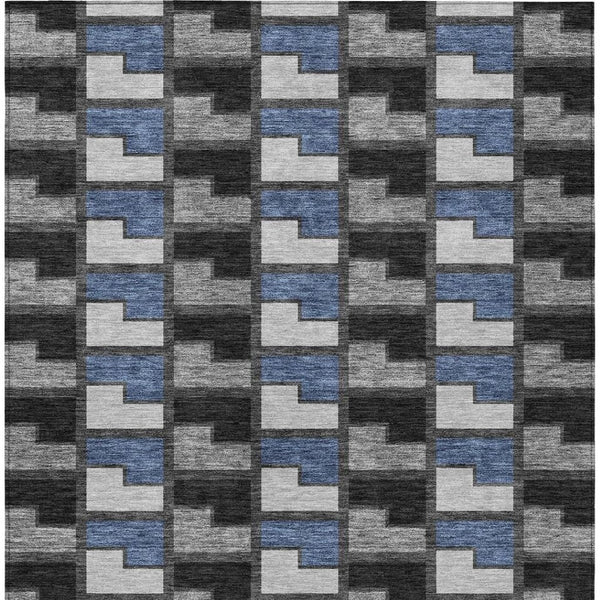 HomeRoots 9' Stylish Black, Blue & Gray Geometric Washable Area Rug for Indoor & Outdoor Spaces - Durable! 691162