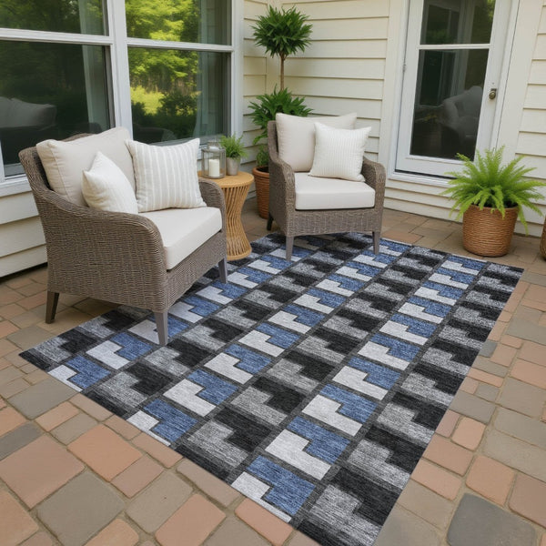 HomeRoots 9' Stylish Black, Blue & Gray Geometric Washable Area Rug for Indoor & Outdoor Spaces - Durable! 691162