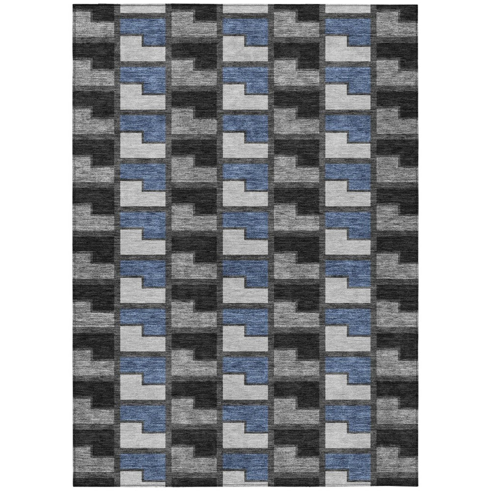 HomeRoots 9' Stylish Black, Blue & Gray Geometric Washable Area Rug for Indoor & Outdoor Spaces - Durable! 691162