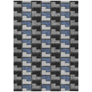 HomeRoots 9' Stylish Black, Blue & Gray Geometric Washable Area Rug for Indoor & Outdoor Spaces - Durable! 691162