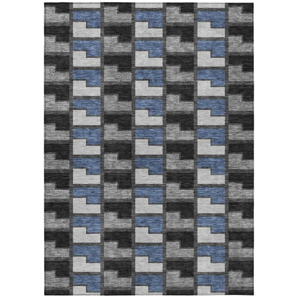 HomeRoots 9' Stylish Black, Blue & Gray Geometric Washable Area Rug for Indoor & Outdoor Spaces - Durable! 691162
