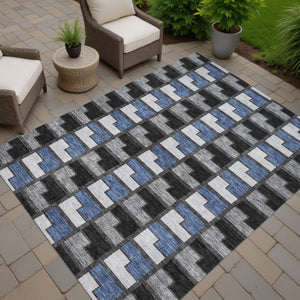 HomeRoots 9' Stylish Black, Blue & Gray Geometric Washable Area Rug for Indoor & Outdoor Spaces - Durable! 691162