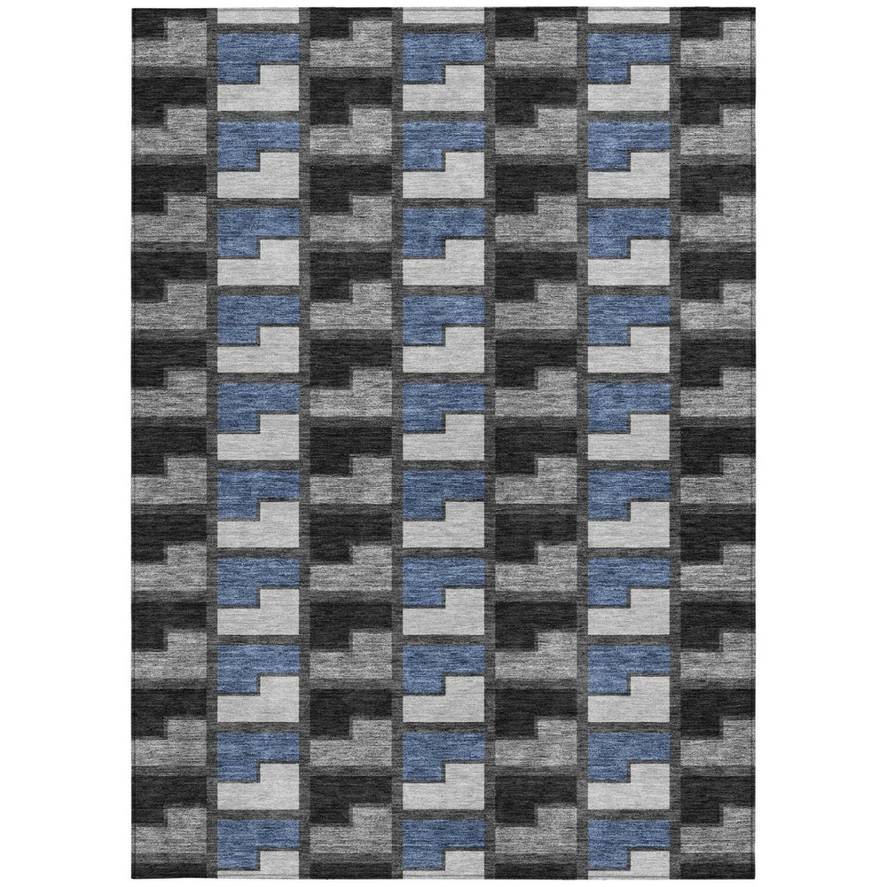 HomeRoots 10' Modern Geometric Washable Area Rug in Black, Blue & Gray – Durable for Indoor & Outdoor Use 691163
