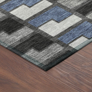 HomeRoots 10' Modern Geometric Washable Area Rug in Black, Blue & Gray – Durable for Indoor & Outdoor Use 691163