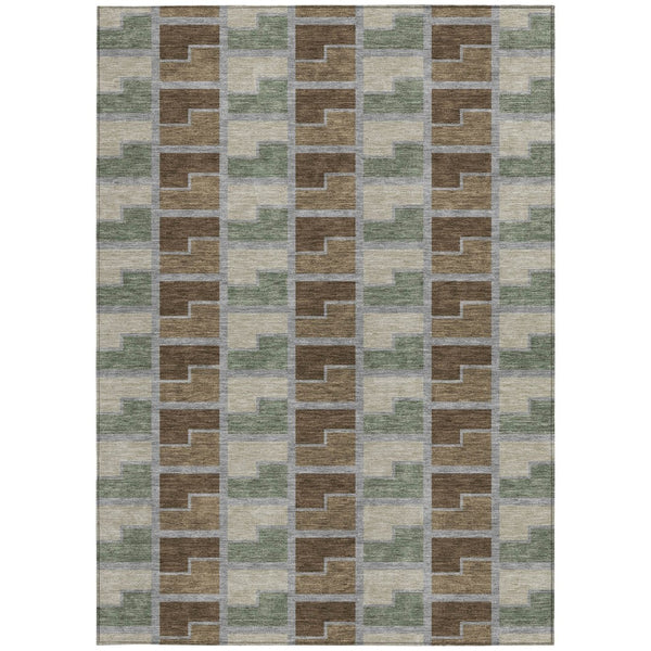 HomeRoots 5' X 8' Stylish Chocolate Gray & Beige Geometric Washable Area Rug for Indoor & Outdoor Use 691165