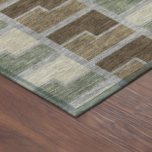 HomeRoots 8' Round Geometric Area Rug in Chocolate Gray & Beige - Washable, Indoor/Outdoor, Durable Design 691166