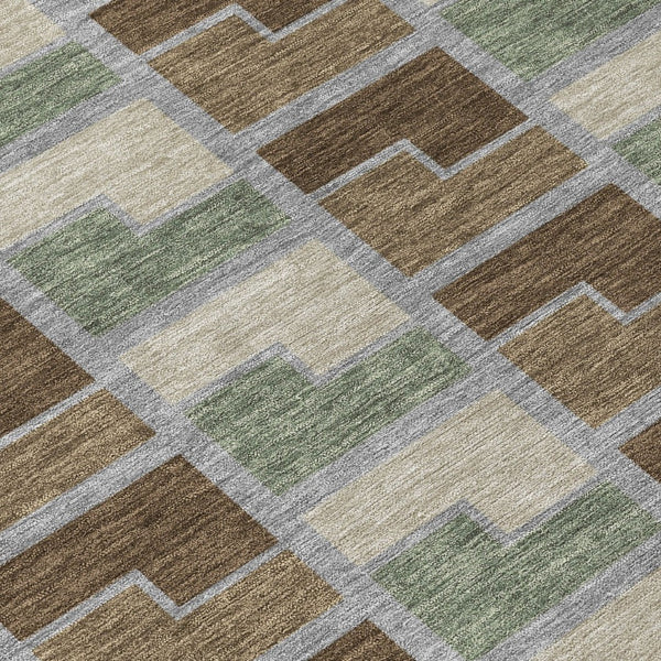 HomeRoots 8' Round Geometric Area Rug in Chocolate Gray & Beige - Washable, Indoor/Outdoor, Durable Design 691166