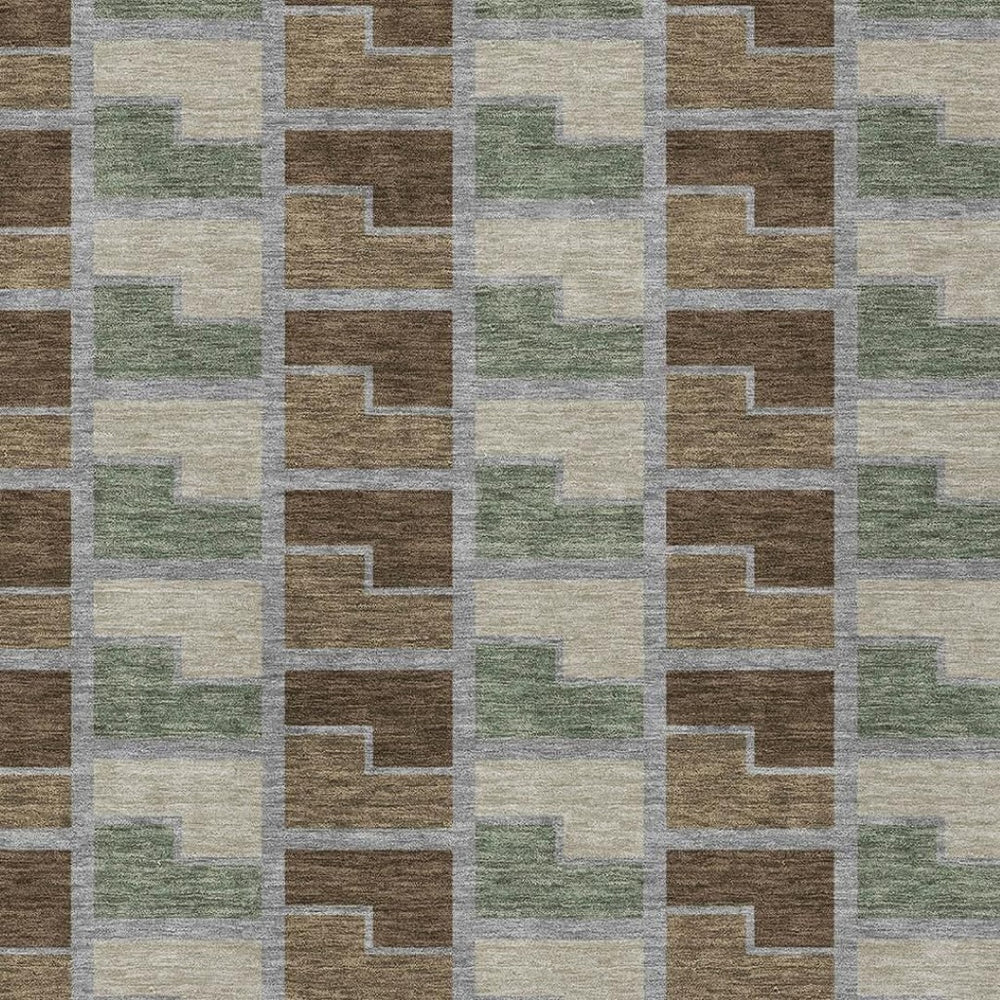 HomeRoots 8' X 10' Chocolate Gray & Beige Geometric Washable Area Rug for Indoor/Outdoor High Traffic Spaces 691167