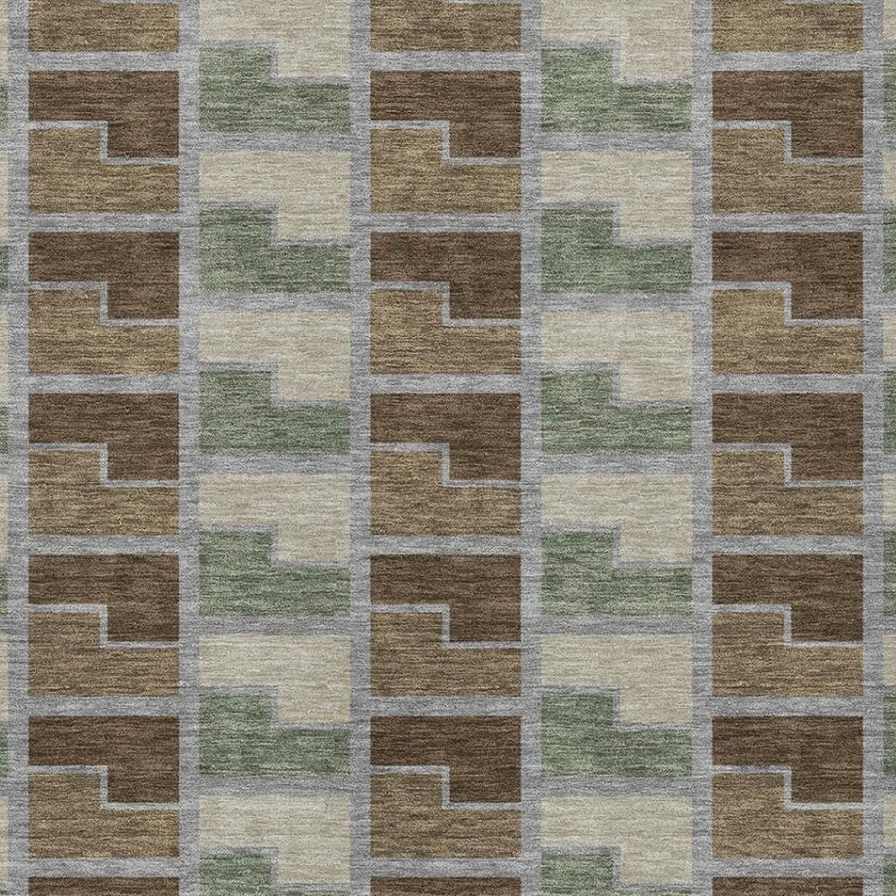 HomeRoots 9' Chocolate Gray and Beige Geometric Area Rug – Washable, Durable for Indoor/Outdoor Use, Stylish! 691168