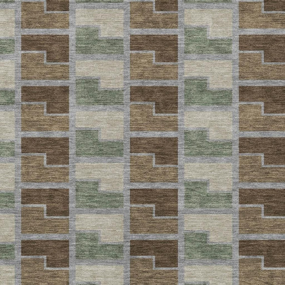 HomeRoots 10' Modern Geometric Area Rug in Chocolate Gray & Beige - Stylish, Washable for Indoor & Outdoor Use 691169