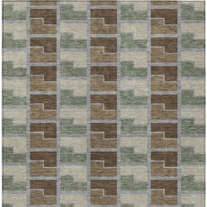 HomeRoots 10' Modern Geometric Area Rug in Chocolate Gray & Beige - Stylish, Washable for Indoor & Outdoor Use 691169