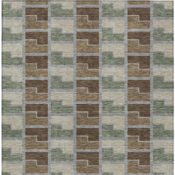 HomeRoots 10' Modern Geometric Area Rug in Chocolate Gray & Beige - Stylish, Washable for Indoor & Outdoor Use 691169