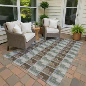 HomeRoots 10' Modern Geometric Area Rug in Chocolate Gray & Beige - Stylish, Washable for Indoor & Outdoor Use 691169