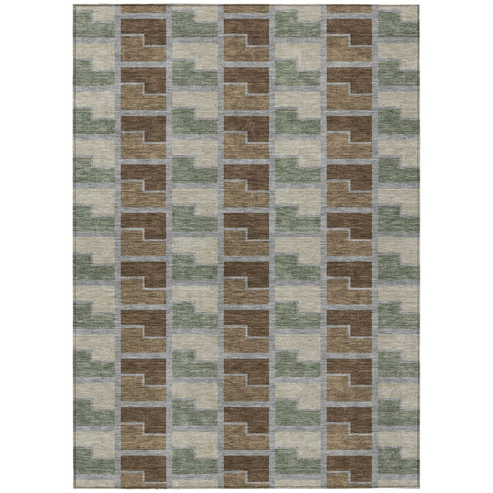 HomeRoots 10' Modern Geometric Area Rug in Chocolate Gray & Beige - Stylish, Washable for Indoor & Outdoor Use 691169