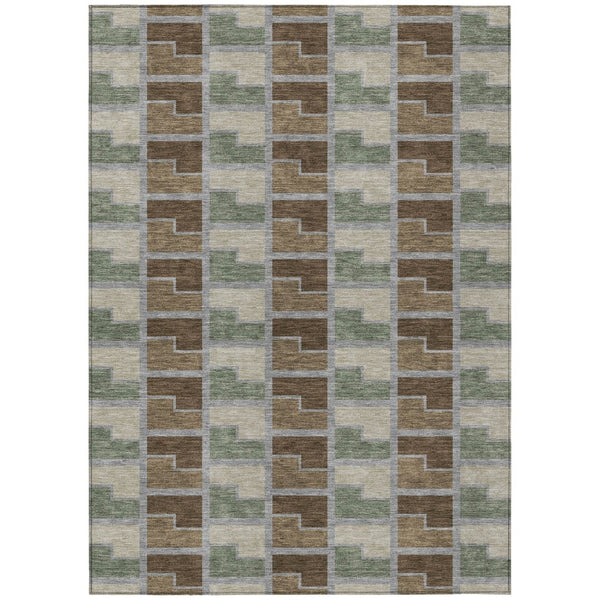 HomeRoots 10' Modern Geometric Area Rug in Chocolate Gray & Beige - Stylish, Washable for Indoor & Outdoor Use 691169