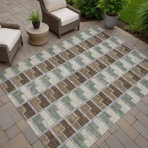HomeRoots 10' Modern Geometric Area Rug in Chocolate Gray & Beige - Stylish, Washable for Indoor & Outdoor Use 691169