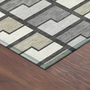 HomeRoots 8' Modern Ivory Taupe Gray Round Geometric Rug - Washable, Durable, Ideal for Indoor & Outdoor Use 691172