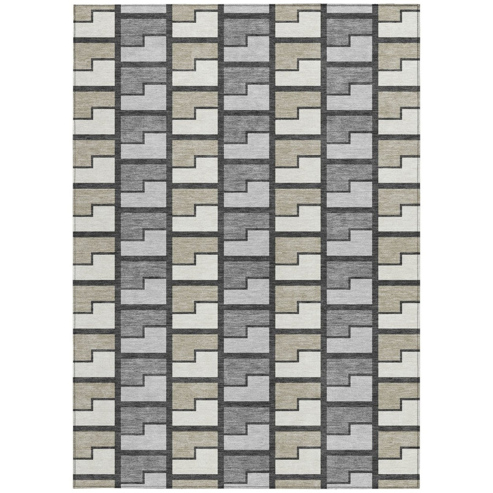 HomeRoots 9' X 12' Stylish Ivory Taupe & Gray Geometric Washable Area Rug for Indoor & Outdoor Durability 691174