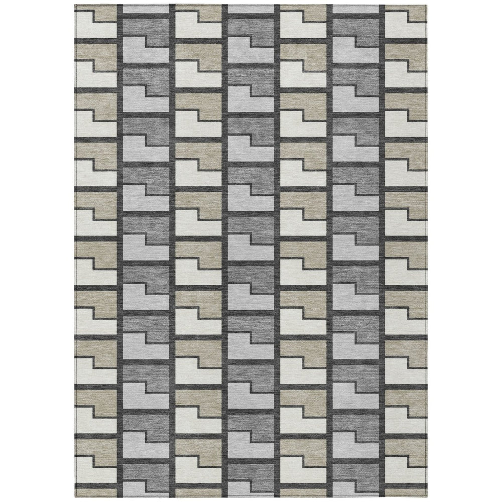 HomeRoots 9' X 12' Stylish Ivory Taupe & Gray Geometric Washable Area Rug for Indoor & Outdoor Durability 691174