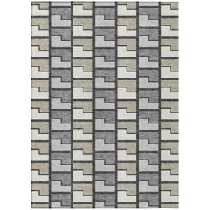 HomeRoots 9' X 12' Stylish Ivory Taupe & Gray Geometric Washable Area Rug for Indoor & Outdoor Durability 691174