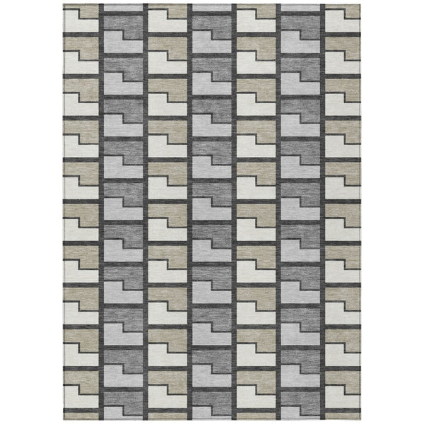HomeRoots 9' X 12' Stylish Ivory Taupe & Gray Geometric Washable Area Rug for Indoor & Outdoor Durability 691174