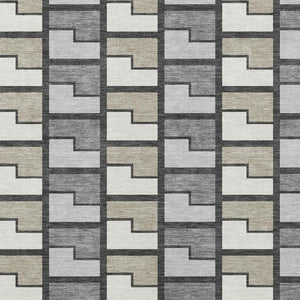 HomeRoots 10' Geometric Washable Area Rug in Ivory, Taupe & Gray - Durable Indoor/Outdoor Style for Any Space 691175