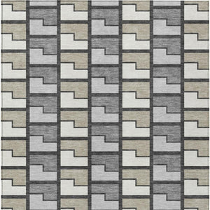 HomeRoots 10' Geometric Washable Area Rug in Ivory, Taupe & Gray - Durable Indoor/Outdoor Style for Any Space 691175