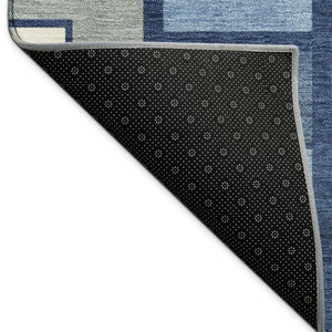 HomeRoots 8' Navy Blue Geometric Area Rug - Washable Indoor/Outdoor Round Design for Modern Spaces & Durability 691178