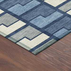 HomeRoots 8' Navy Blue Geometric Area Rug - Washable Indoor/Outdoor Round Design for Modern Spaces & Durability 691178