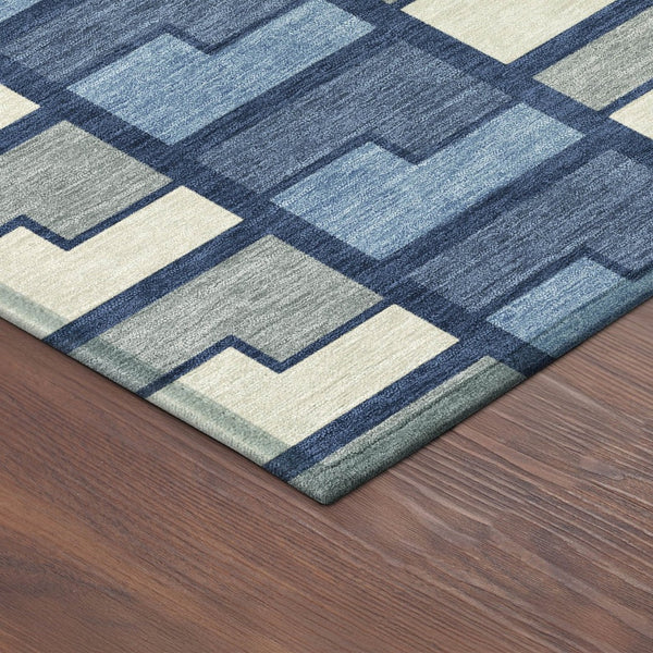 HomeRoots 8' Navy Blue Geometric Area Rug - Washable Indoor/Outdoor Round Design for Modern Spaces & Durability 691178
