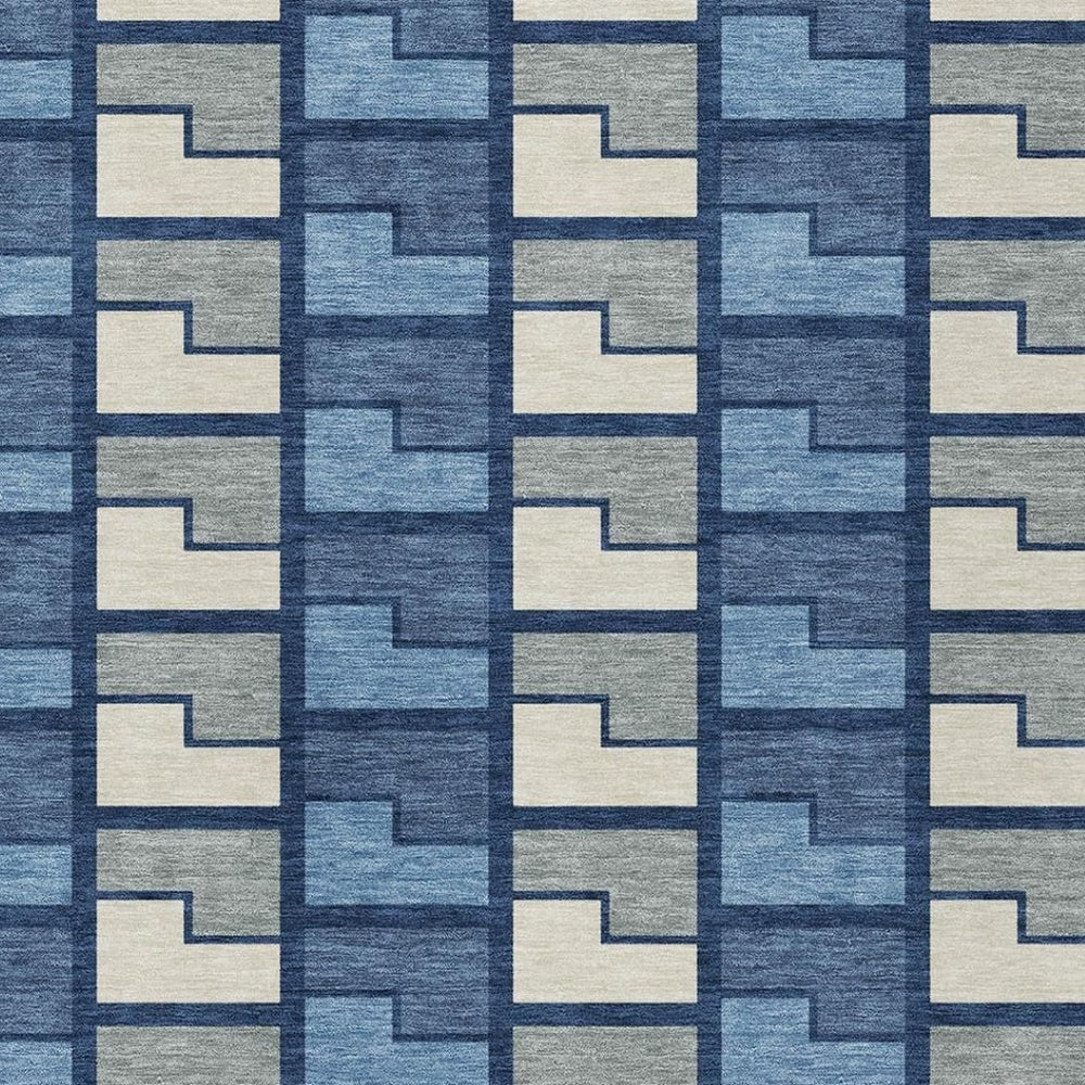 HomeRoots 8' X 10' Navy Blue Geometric Washable Area Rug - Durable, Stylish for Indoor & Outdoor Use 691179