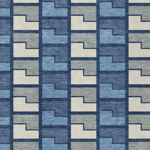 HomeRoots 8' X 10' Navy Blue Geometric Washable Area Rug - Durable, Stylish for Indoor & Outdoor Use 691179