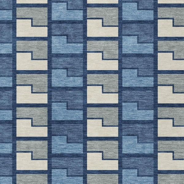 HomeRoots 8' X 10' Navy Blue Geometric Washable Area Rug - Durable, Stylish for Indoor & Outdoor Use 691179