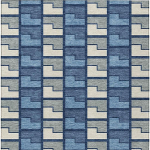 HomeRoots 8' X 10' Navy Blue Geometric Washable Area Rug - Durable, Stylish for Indoor & Outdoor Use 691179