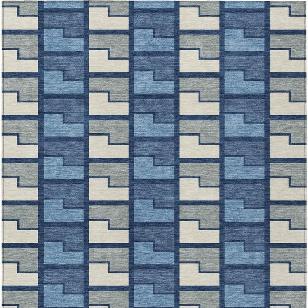 HomeRoots 8' X 10' Navy Blue Geometric Washable Area Rug - Durable, Stylish for Indoor & Outdoor Use 691179