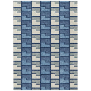 HomeRoots 8' X 10' Navy Blue Geometric Washable Area Rug - Durable, Stylish for Indoor & Outdoor Use 691179