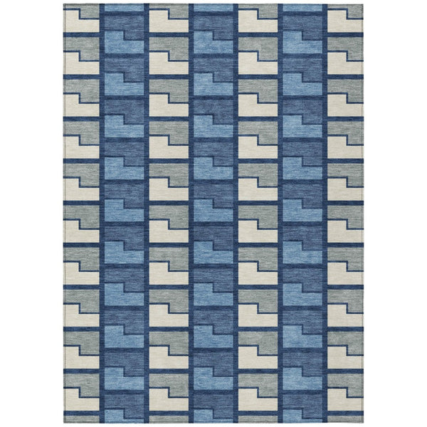 HomeRoots 8' X 10' Navy Blue Geometric Washable Area Rug - Durable, Stylish for Indoor & Outdoor Use 691179