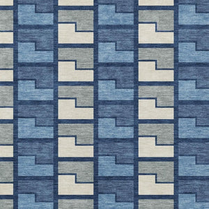 HomeRoots 9' X 12' Washable Navy Blue Geometric Area Rug - Durable Indoor/Outdoor Décor for Modern Spaces 691180