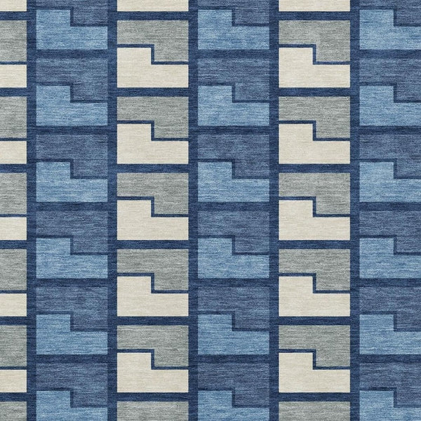 HomeRoots 9' X 12' Washable Navy Blue Geometric Area Rug - Durable Indoor/Outdoor Décor for Modern Spaces 691180