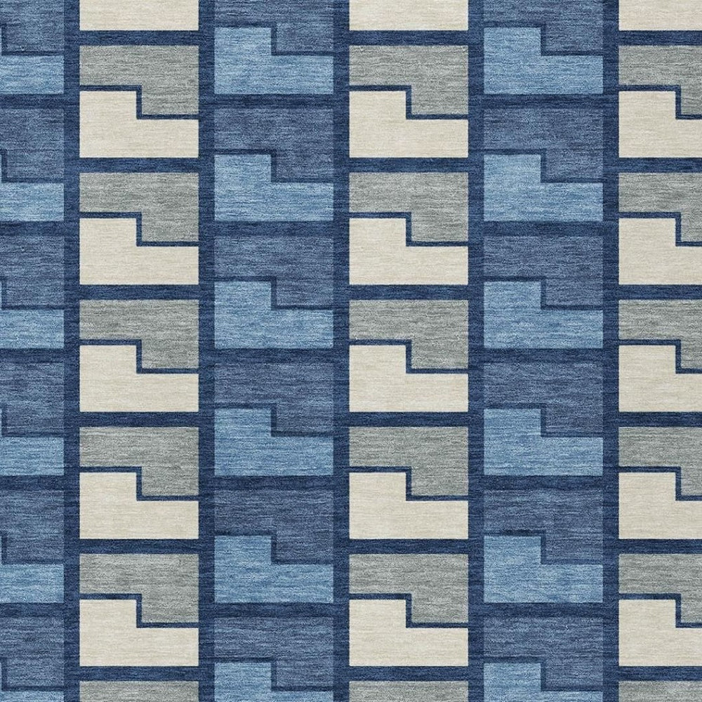 HomeRoots 10' Contemporary Geometric Area Rug in Navy Blue, Gray & Charcoal - Washable for Indoor & Outdoor Use 691181