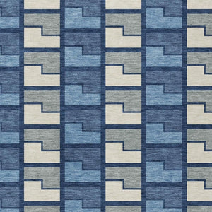HomeRoots 10' Contemporary Geometric Area Rug in Navy Blue, Gray & Charcoal - Washable for Indoor & Outdoor Use 691181