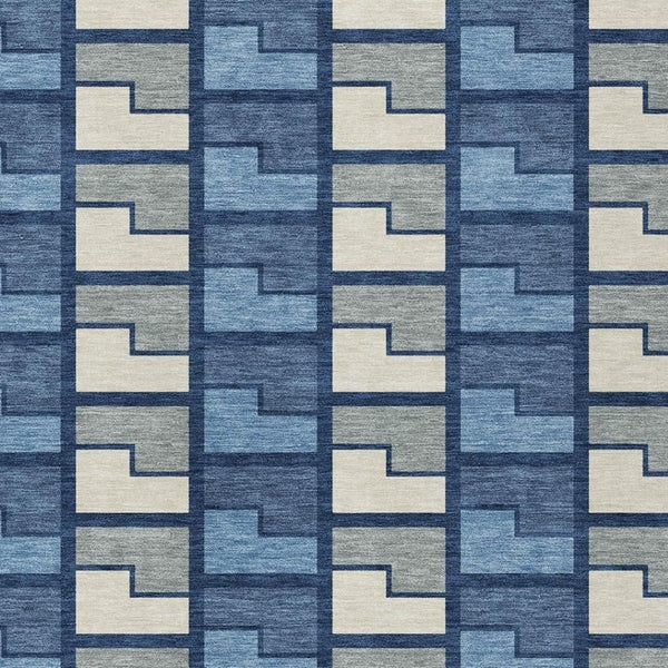 HomeRoots 10' Contemporary Geometric Area Rug in Navy Blue, Gray & Charcoal - Washable for Indoor & Outdoor Use 691181