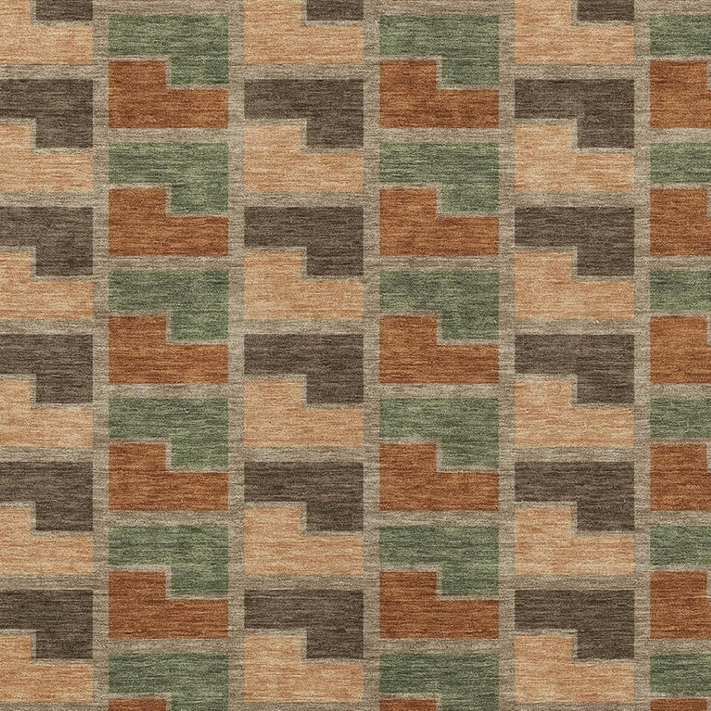 HomeRoots 5' Indoor Outdoor Area Rug - Stylish Rust Olive Green Geometric Design, Durable, Washable, Versatile! 691183