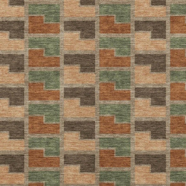 HomeRoots 5' Indoor Outdoor Area Rug - Stylish Rust Olive Green Geometric Design, Durable, Washable, Versatile! 691183